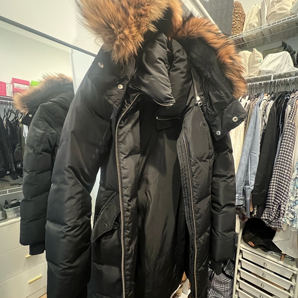 Mackage Black Puffer Coat with Brown Fur Trim